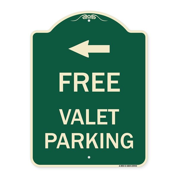 Signmission Free Valet Parking with Left Arrow Heavy-Gauge Aluminum Architectural Sign, 24" x 18", G-1824-23943 A-DES-G-1824-23943